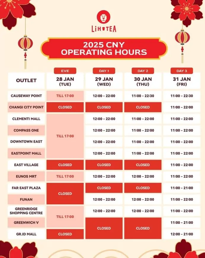 LiHO Tea Chinese New Year Calendar and Adjustments 2025 2 2