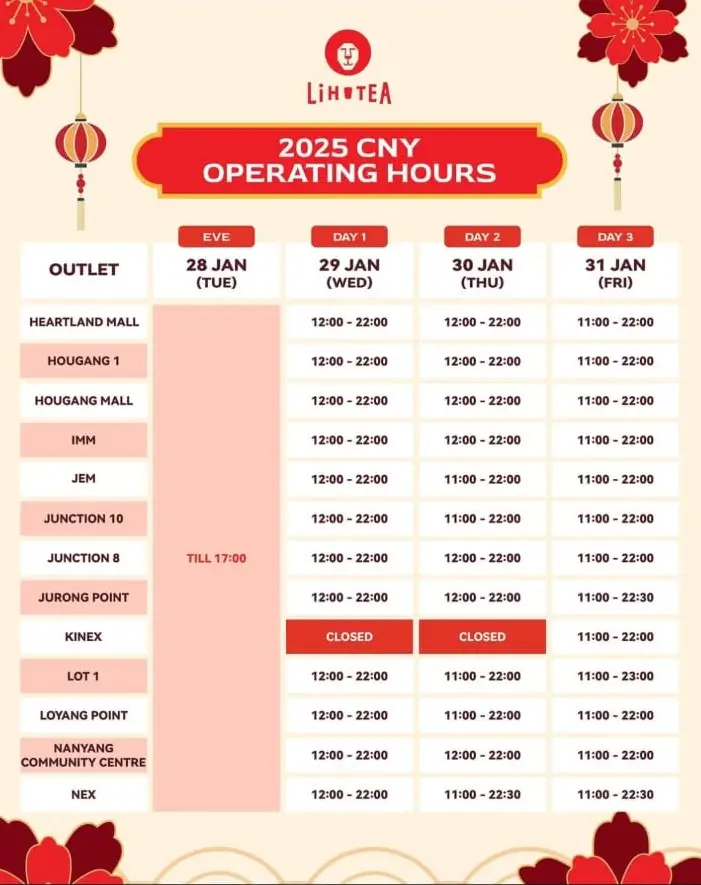 LiHO Tea Chinese New Year Calendar and Adjustments 2025 3 3