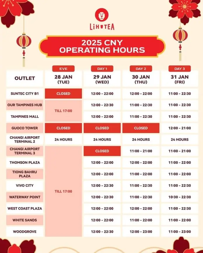 LiHO Tea Chinese New Year Calendar and Adjustments 2025 5 5