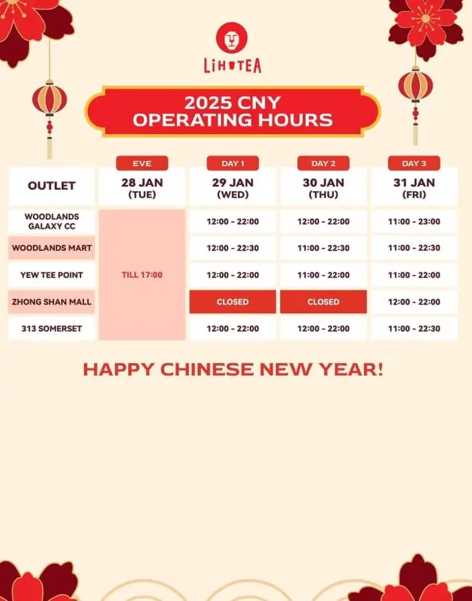LiHO Tea Chinese New Year Calendar and Adjustments 2025 6 6